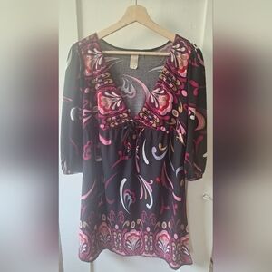 Rhapsody Y2K Black & Pink Swirl Floral Midi Dress – Size Small